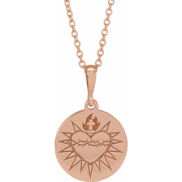 14K Rose Sacred Heart 16-18" Necklace