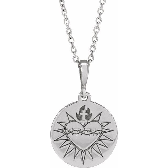 Sterling Silver Sacred Heart 16-18" Necklace