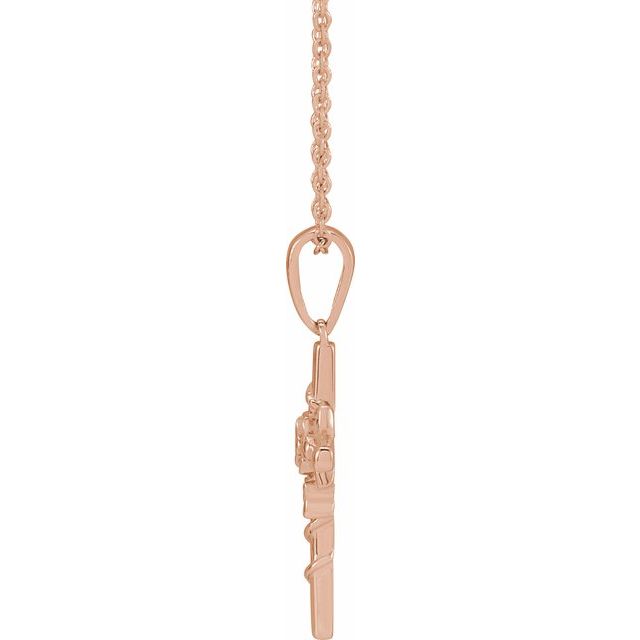 14K Rose Floral Cross 16-18" Necklace