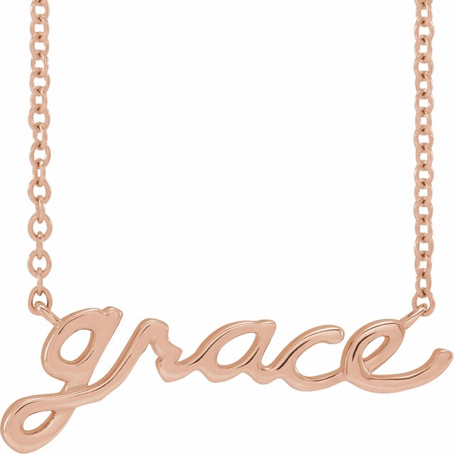 14K Rose Lowercase Script Grace 18" Necklace