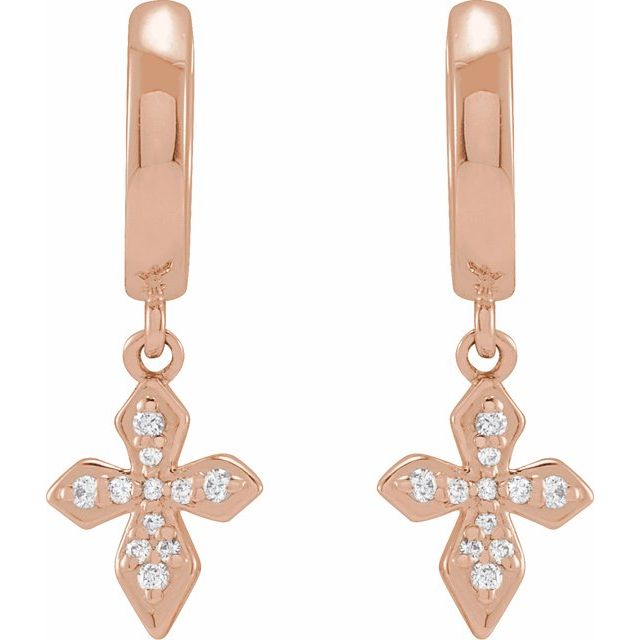 14K Rose 1/10 CTW Natural Diamond Cross Hoop Earrings