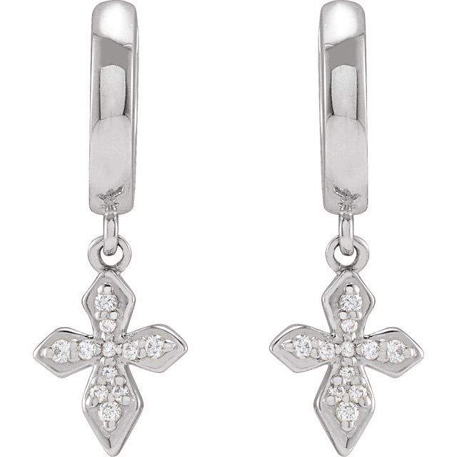 Sterling Silver 1/10 CTW Natural Diamond Cross Hoop Earrings