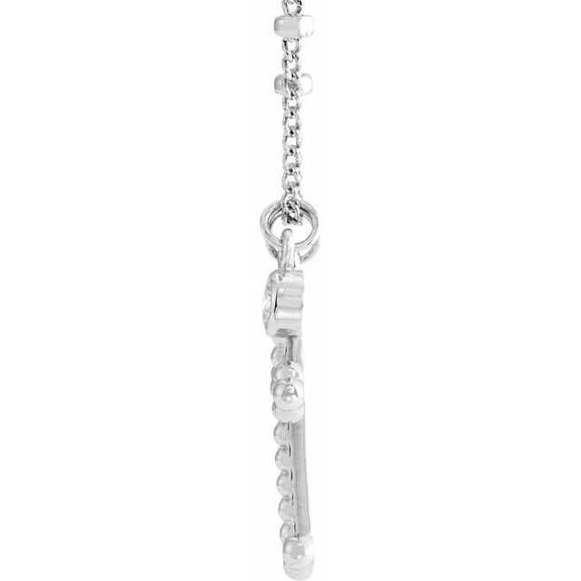 14K White .06 CT Natural Diamond Beaded Cross 20" Necklace