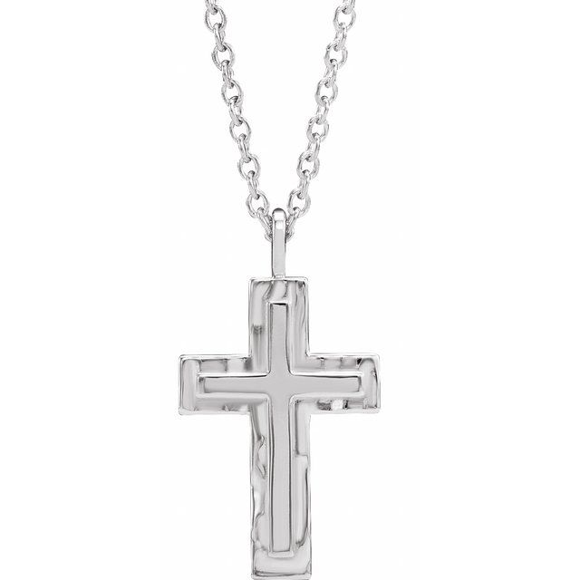 Sterling Silver Textured Cross 18" Necklace