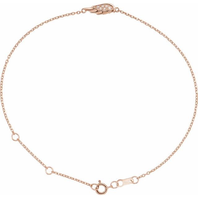 14K Rose .015 CTW Natural Diamond Angel Wing 6 1/2-7 1/2" Bracelet