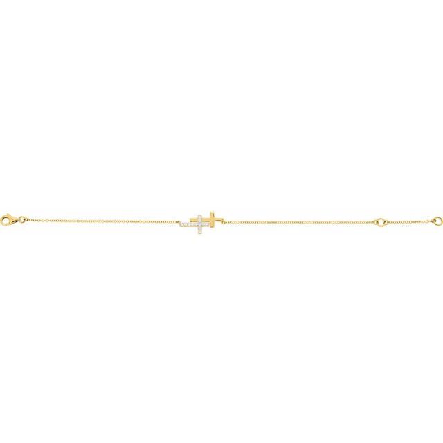 14K Yellow 1/5 CTW Natural Diamond Double Sideways Cross 7-8" Bracelet