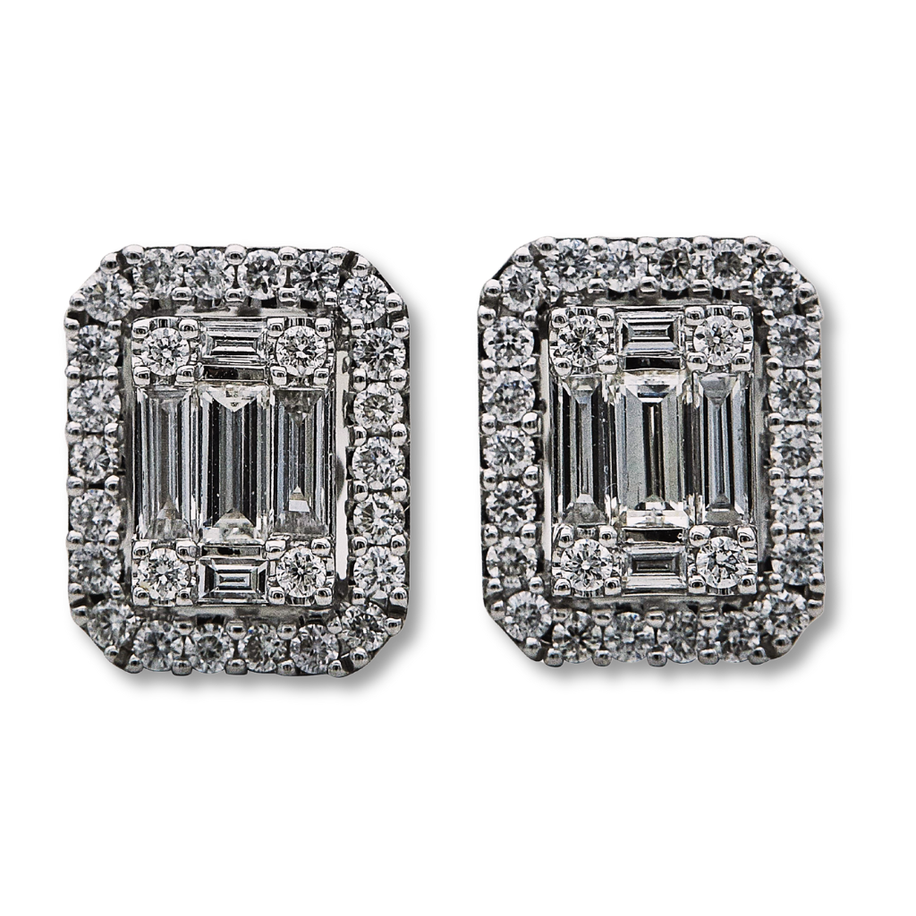 Crivelli 18K White Gold Diamond Illusion Stud Earrings – 1.14 ctw, 11mm x 9mm