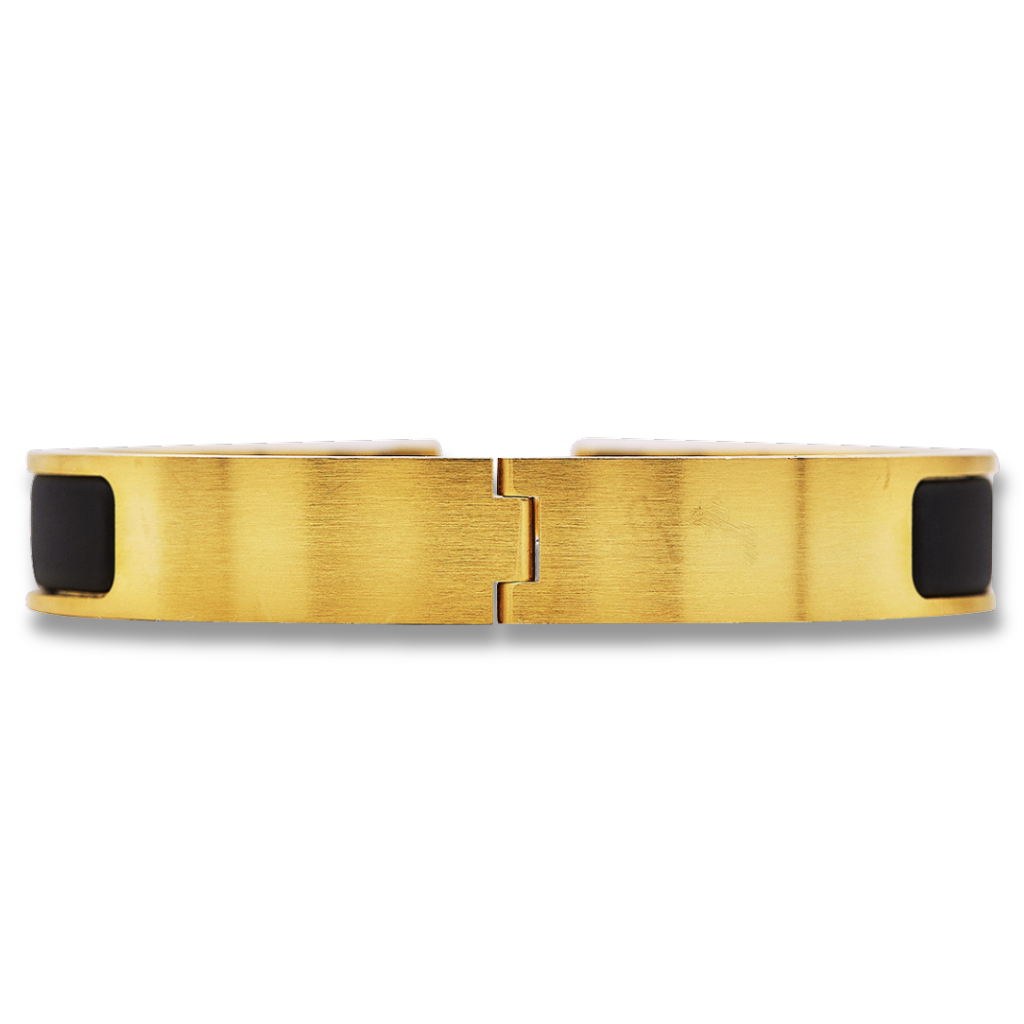 Hermès Clic H Gold-Tone & Matte Black Enamel Hinged Bangle Bracelet – Size PM (6.75")