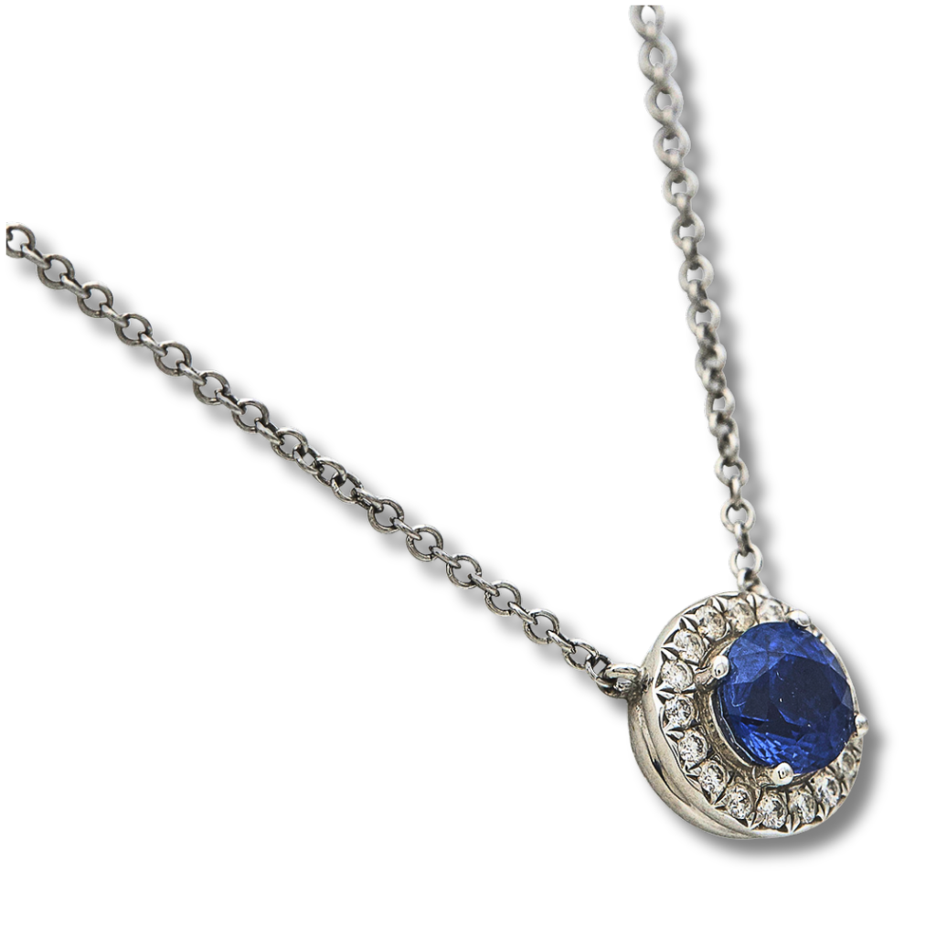 Tiffany Soleste Platinum Diamond & Sapphire Pendant Necklace – 16"