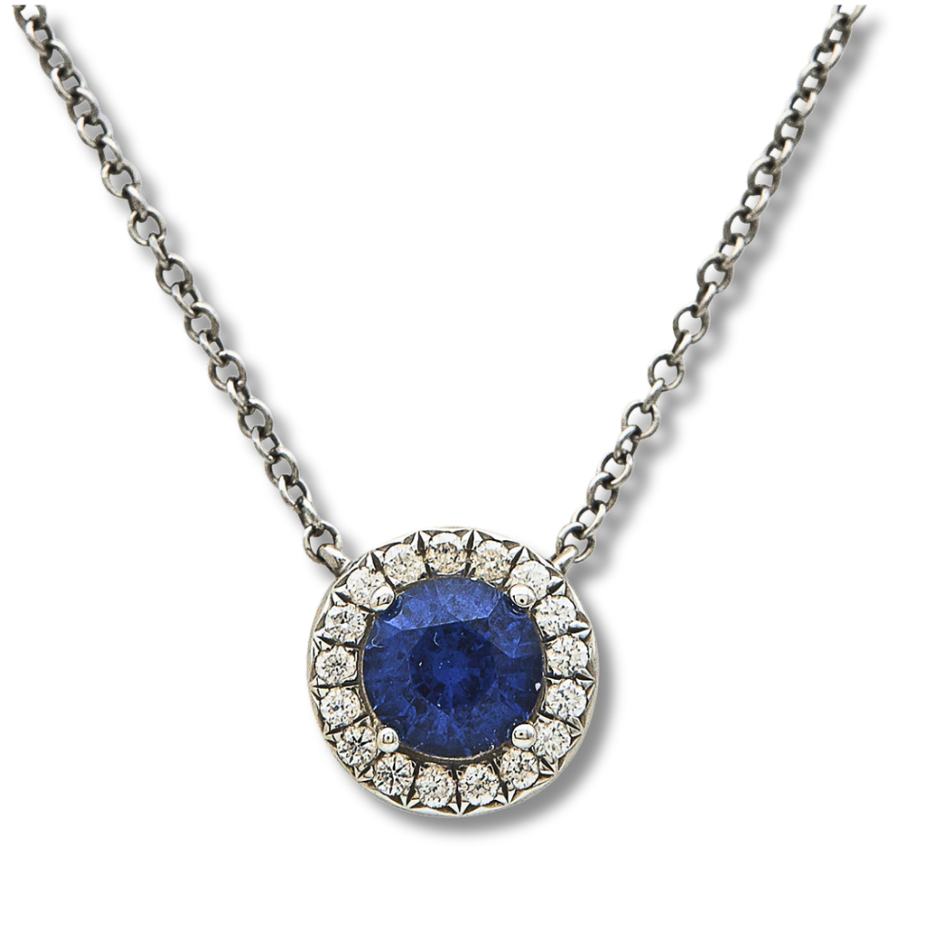 Tiffany Soleste Platinum Diamond & Sapphire Pendant Necklace – 16"