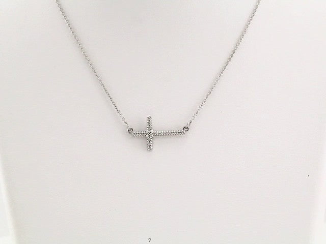 14K White 20.1x11.3 mm Sideways Rope Cross 16.5" Necklace