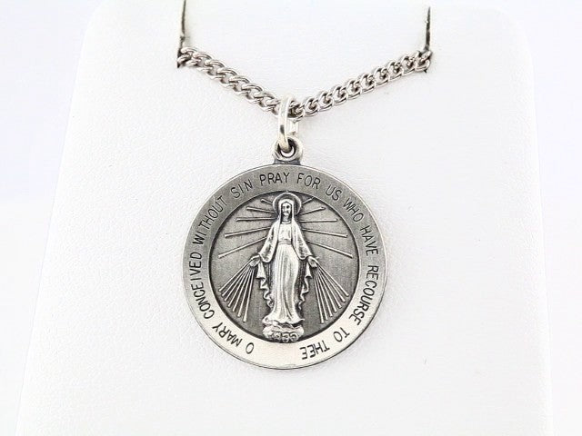 Sterling Silver 22 mm Miraculous Medal 24" Necklace