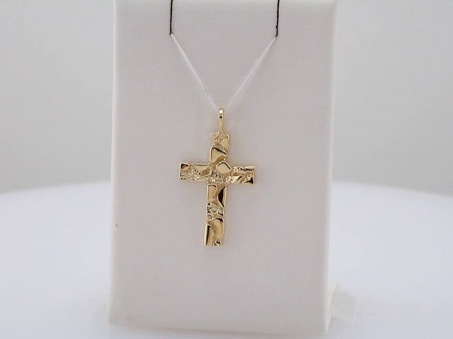 14K Yellow Nugget Cross Pendant