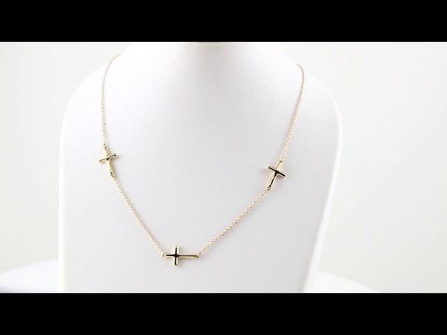 14K Yellow 3-Station Cross Adjustable 16-18” Necklace