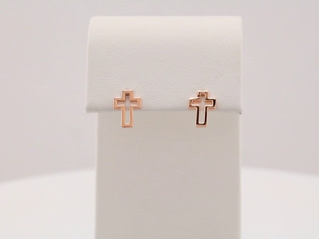 14K Rose Open Cross Earrings