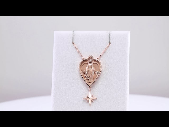 14K Rose 23.8x15.7 mm Miraculous Mary 18" Necklace