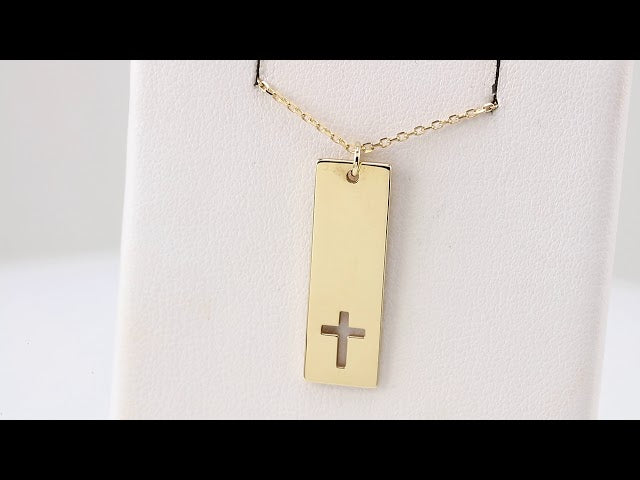 14K Yellow Engravable Pierced Cross Bar 16-18" Necklace