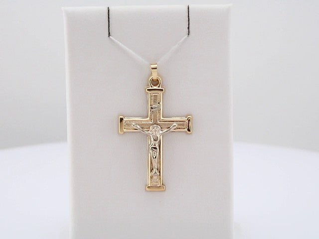 14K Yellow/White 32x23 mm Hollow Crucifix Pendant