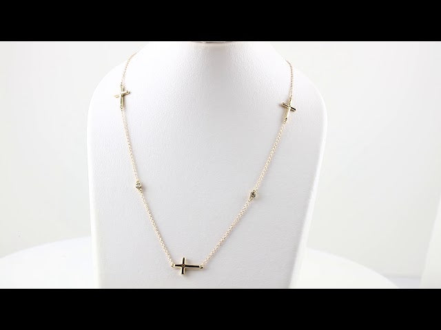 14K Yellow 1/10 CTW Natural Diamond 5-Station Cross 16-18” Necklace