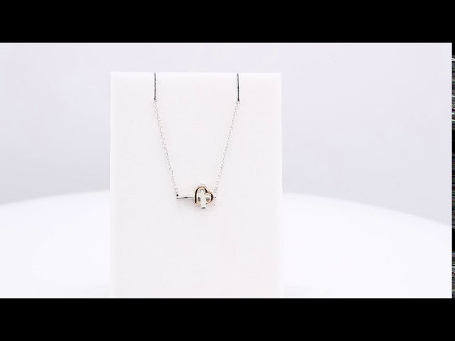 14K White/Rose Sideways Cross & Heart 18" Necklace