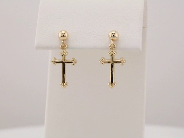14K Yellow Cross & Ball Earrings