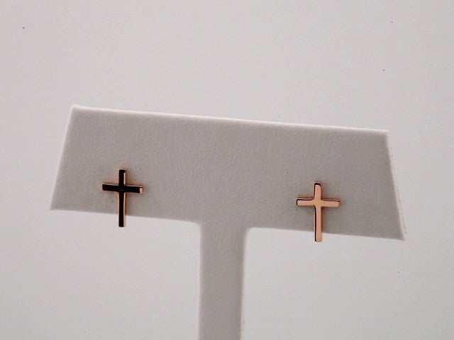 14K Rose 10 mm Cross Earrings