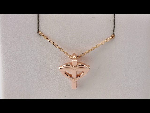 14K Rose Youth Cross with Heart 15" Necklace