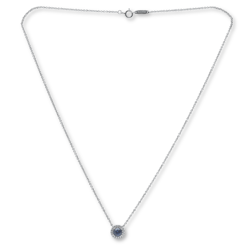 Tiffany Soleste Platinum Diamond & Sapphire Pendant Necklace – 16"